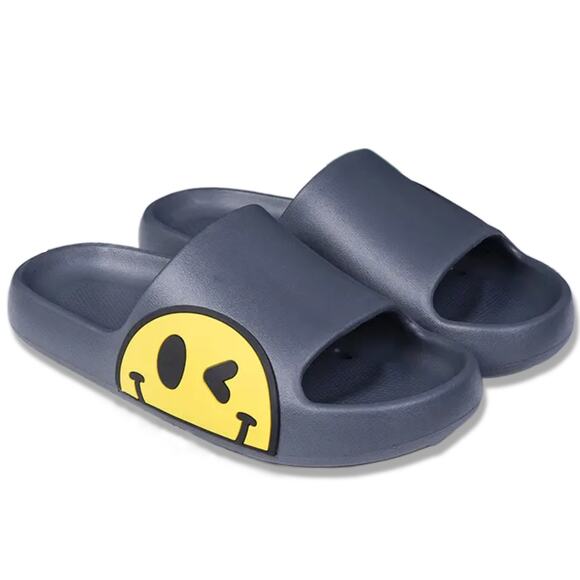 Dark Navy Smiley Cushion Slides, Light, Non-Slip Slippers - Picture 5 of 5